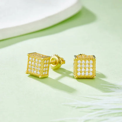 1 Pair Simple Style Classic Style Commute Square Three-Dimensional Inlay Sterling Silver Moissanite Ear Studs