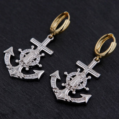 1 Pair Simple Style Classic Style Cross Anchor Plating Inlay Copper 18K Gold Plated Drop Earrings