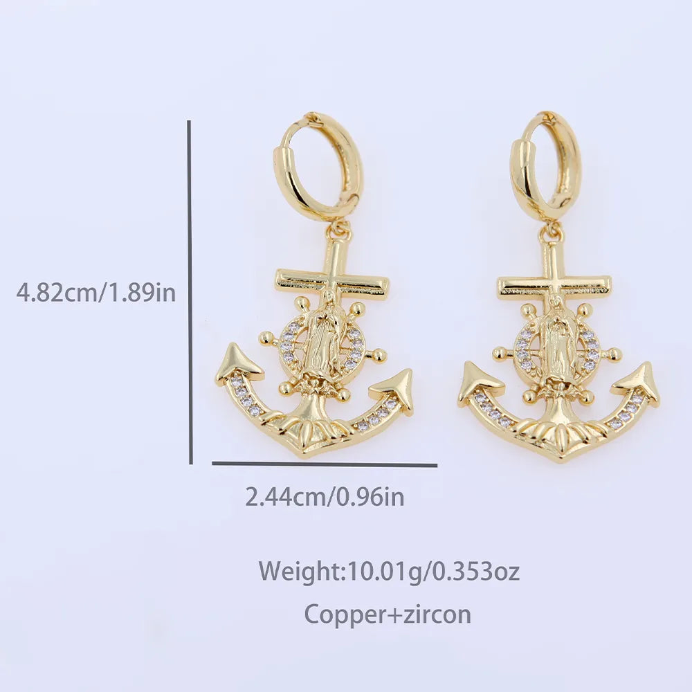 1 Pair Simple Style Classic Style Cross Anchor Plating Inlay Copper 18K Gold Plated Drop Earrings