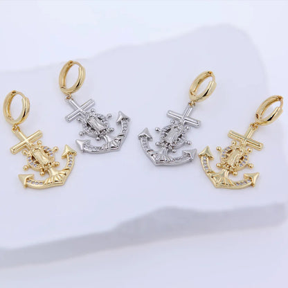 1 Pair Simple Style Classic Style Cross Anchor Plating Inlay Copper 18K Gold Plated Drop Earrings