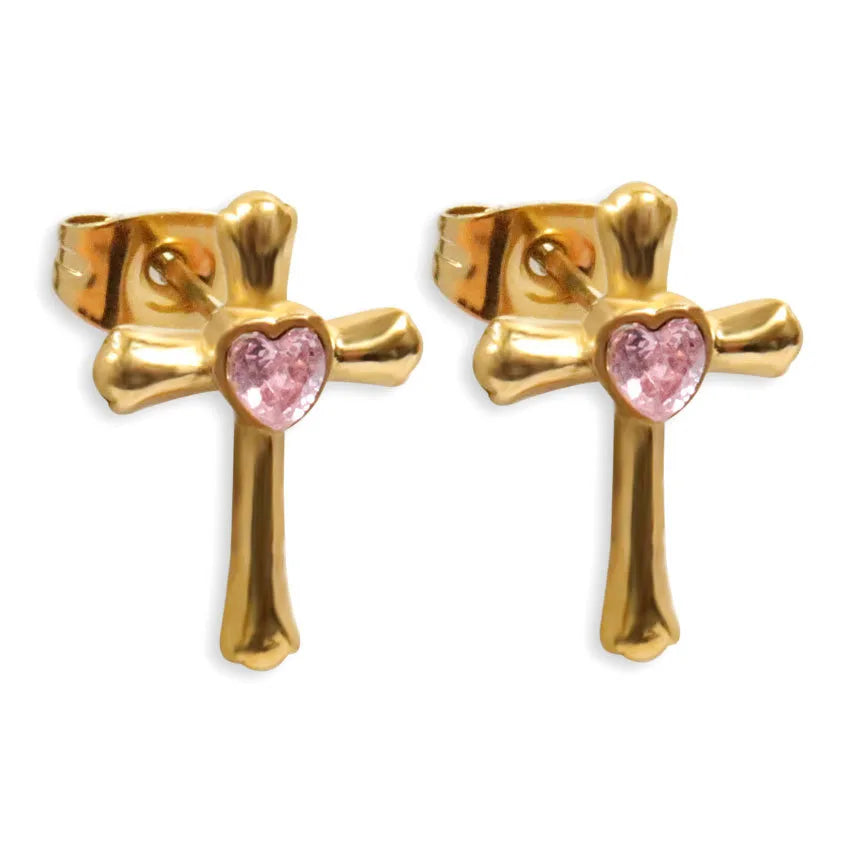 1 Pair Simple Style Classic Style Cross Inlay 304 Stainless Steel Rhinestones Ear Studs