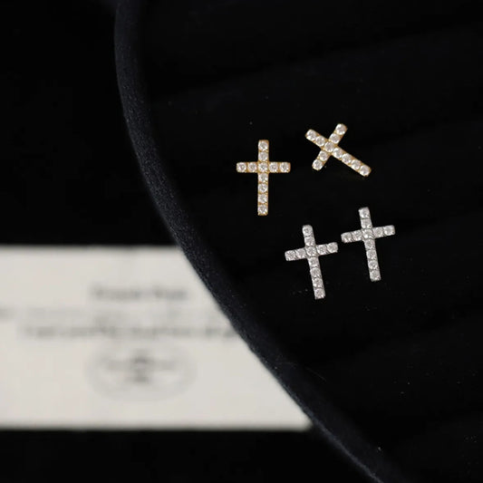 1 Pair Simple Style Classic Style Cross Inlay 304 Stainless Steel Titanium Steel Zircon 18K Gold Plated Ear Studs