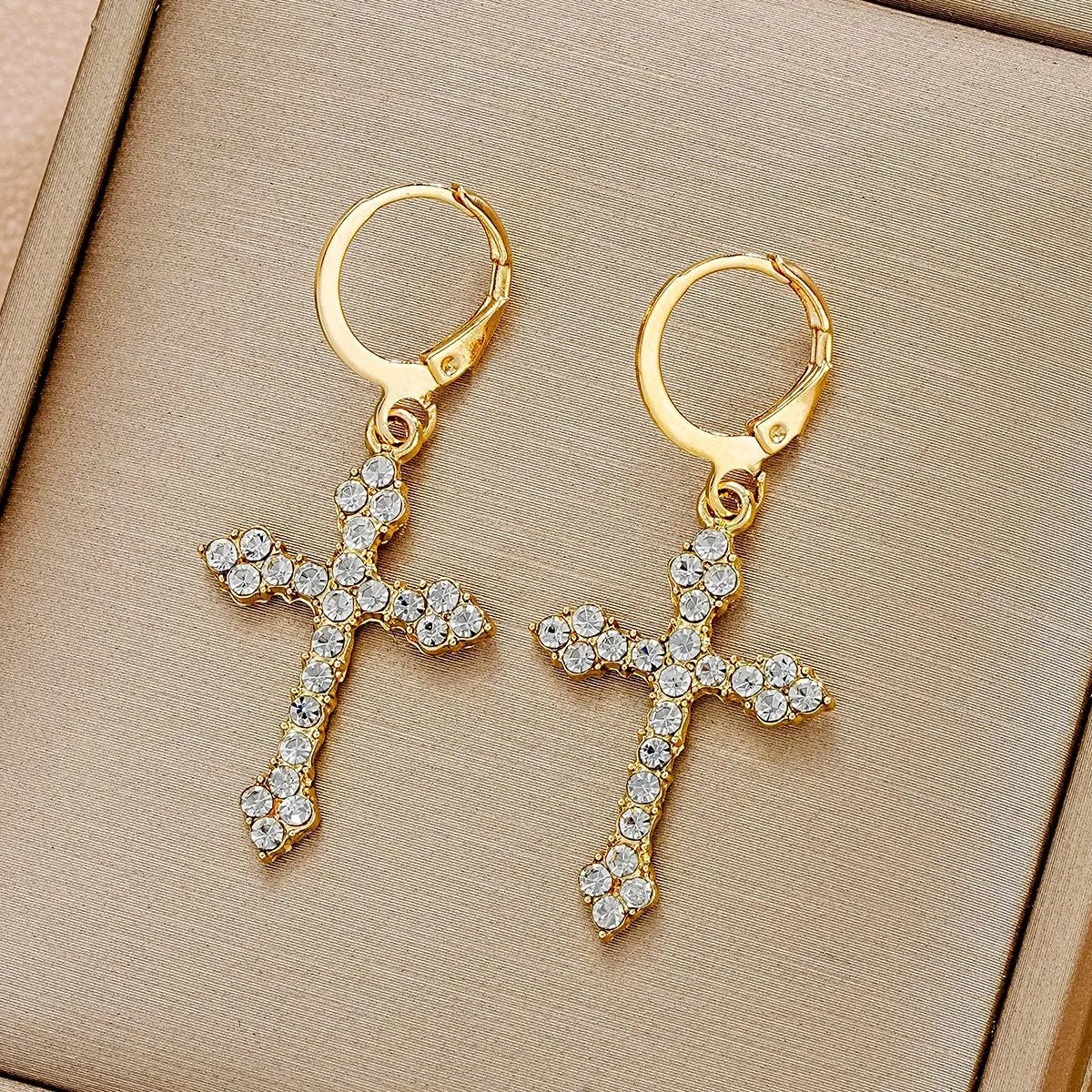 1 Pair Simple Style Classic Style Cross Inlay Alloy Rhinestones Earrings