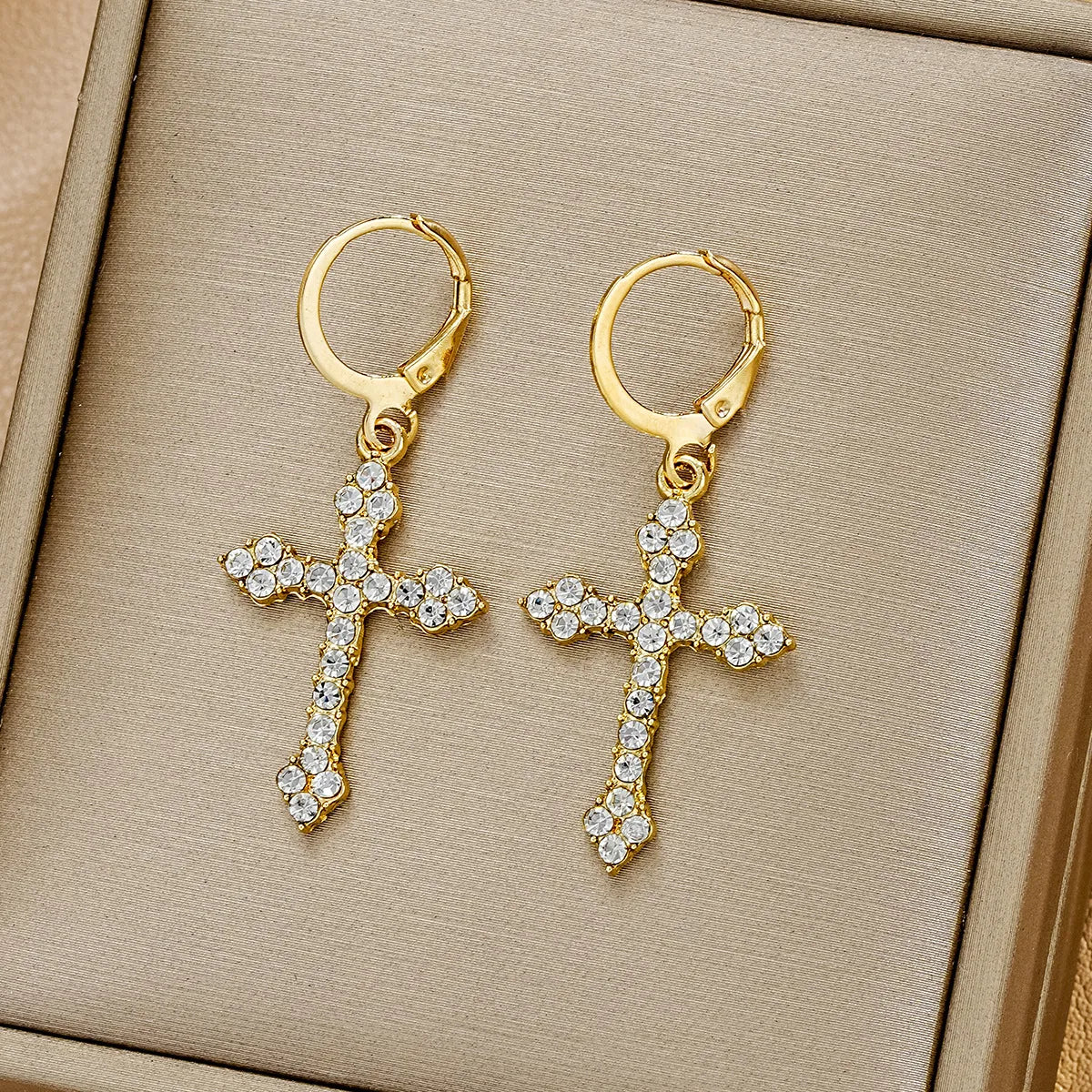 1 Pair Simple Style Classic Style Cross Inlay Alloy Rhinestones Earrings