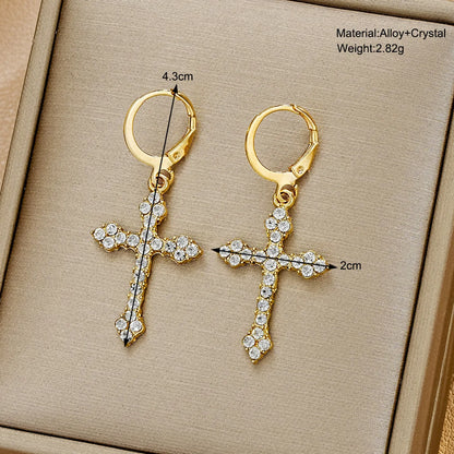 1 Pair Simple Style Classic Style Cross Inlay Alloy Rhinestones Earrings