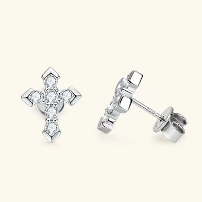 1 Pair Simple Style Classic Style Cross Plating Inlay Sterling Silver Zircon White Gold Plated Gold Plated Ear Studs