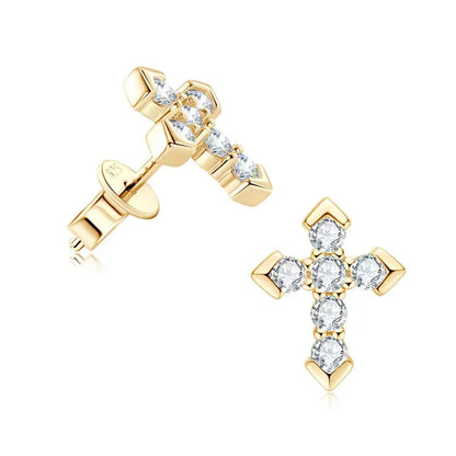 1 Pair Simple Style Classic Style Cross Plating Inlay Sterling Silver Zircon White Gold Plated Gold Plated Ear Studs