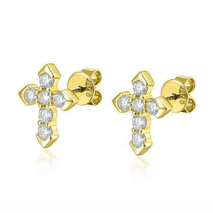 1 Pair Simple Style Classic Style Cross Plating Inlay Sterling Silver Zircon White Gold Plated Gold Plated Ear Studs