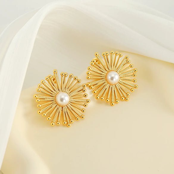 1 Pair Simple Style Classic Style Dandelion Plating Inlay 304 Stainless Steel Artificial Pearls 18K Gold Plated Ear Studs