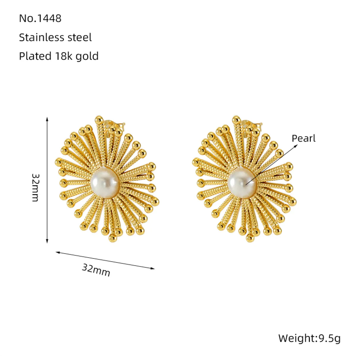 1 Pair Simple Style Classic Style Dandelion Plating Inlay 304 Stainless Steel Artificial Pearls 18K Gold Plated Ear Studs