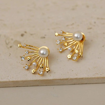 1 Pair Simple Style Classic Style Fireworks Plating Inlay Copper Pearl Zircon 18K Gold Plated Ear Studs