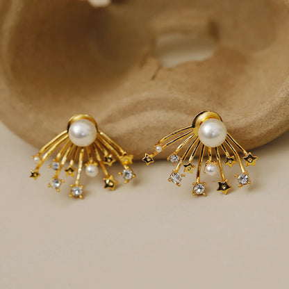 1 Pair Simple Style Classic Style Fireworks Plating Inlay Copper Pearl Zircon 18K Gold Plated Ear Studs