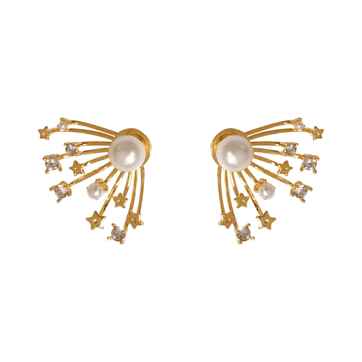 1 Pair Simple Style Classic Style Fireworks Plating Inlay Copper Pearl Zircon 18K Gold Plated Ear Studs