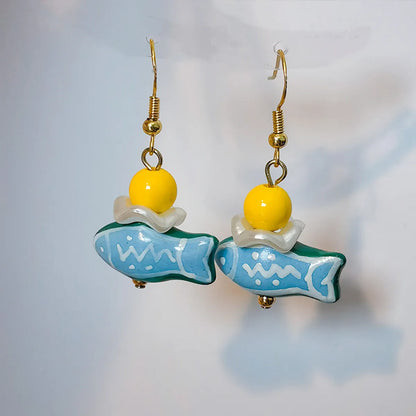 1 Pair Simple Style Classic Style Fish Ceramics Drop Earrings