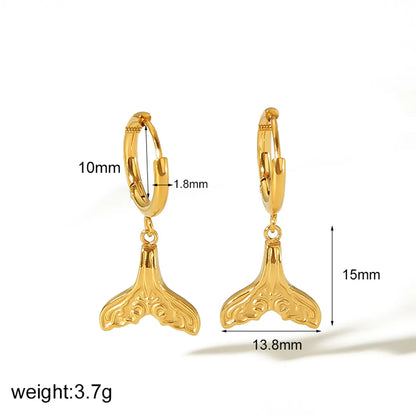 1 Pair Simple Style Classic Style Fish Tail Plating 304 Stainless Steel Zircon 18K Gold Plated Drop Earrings