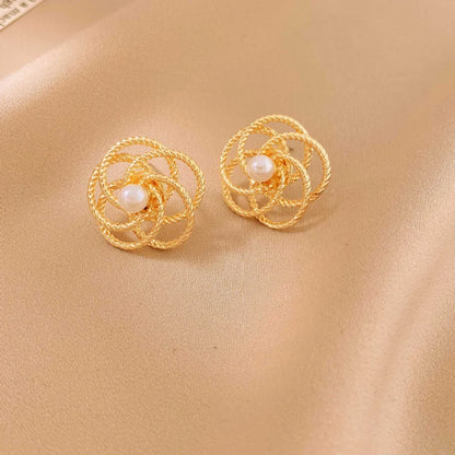 1 Pair Simple Style Classic Style Flower Inlay Alloy Pearl Ear Studs