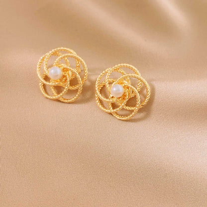 1 Pair Simple Style Classic Style Flower Inlay Alloy Pearl Ear Studs