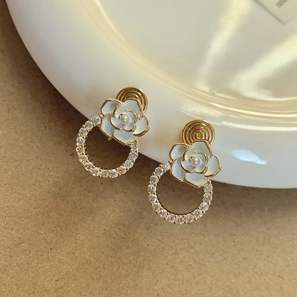 1 Pair Simple Style Classic Style Flower Inlay Copper Zircon 18K Gold Plated Ear Studs