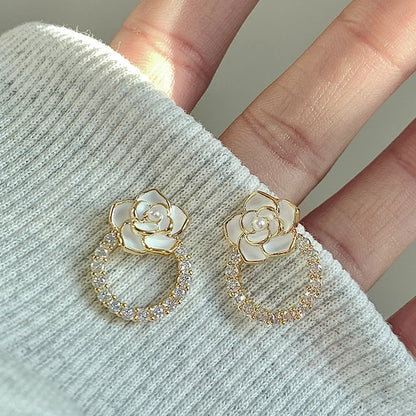 1 Pair Simple Style Classic Style Flower Inlay Copper Zircon 18K Gold Plated Ear Studs