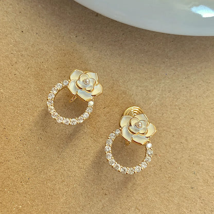 1 Pair Simple Style Classic Style Flower Inlay Copper Zircon 18K Gold Plated Ear Studs