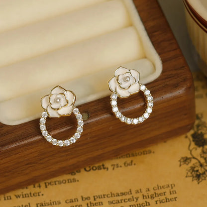 1 Pair Simple Style Classic Style Flower Inlay Copper Zircon 18K Gold Plated Ear Studs