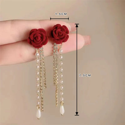 1 Pair Simple Style Classic Style Flower Inlay Flocking Rhinestones Pearl Drop Earrings