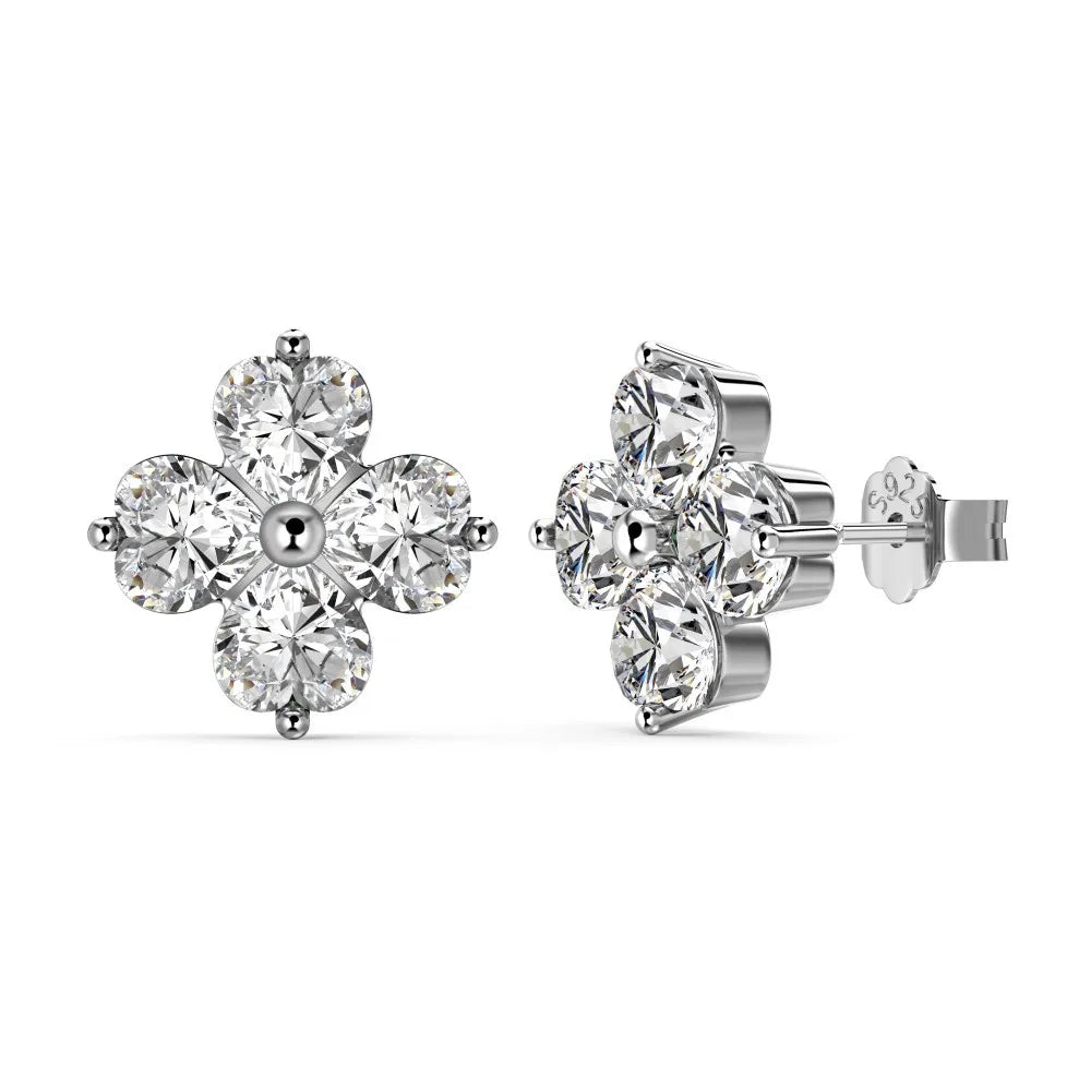 1 Pair Simple Style Classic Style Flower Inlay Sterling Silver Zircon Ear Studs