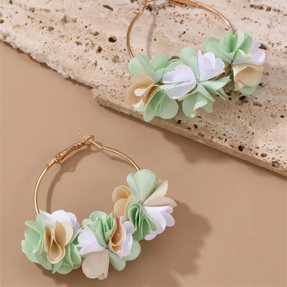 1 Pair Simple Style Classic Style Flower Patchwork Alloy Cloth Earrings