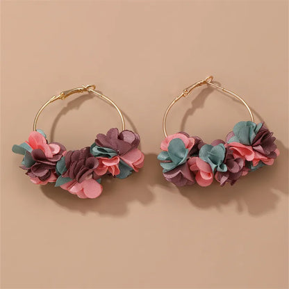 1 Pair Simple Style Classic Style Flower Patchwork Alloy Cloth Earrings