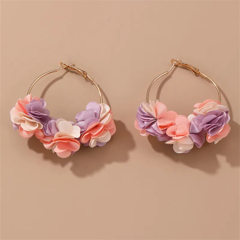 1 Pair Simple Style Classic Style Flower Patchwork Alloy Cloth Earrings