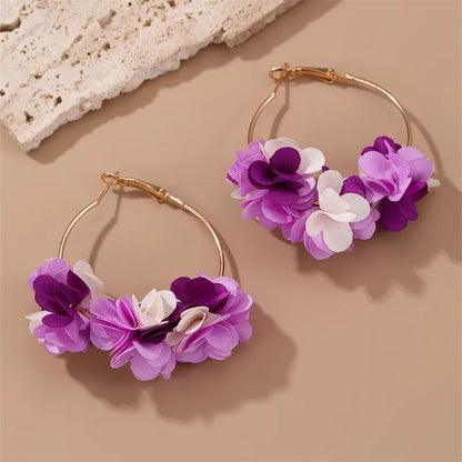 1 Pair Simple Style Classic Style Flower Patchwork Alloy Cloth Earrings