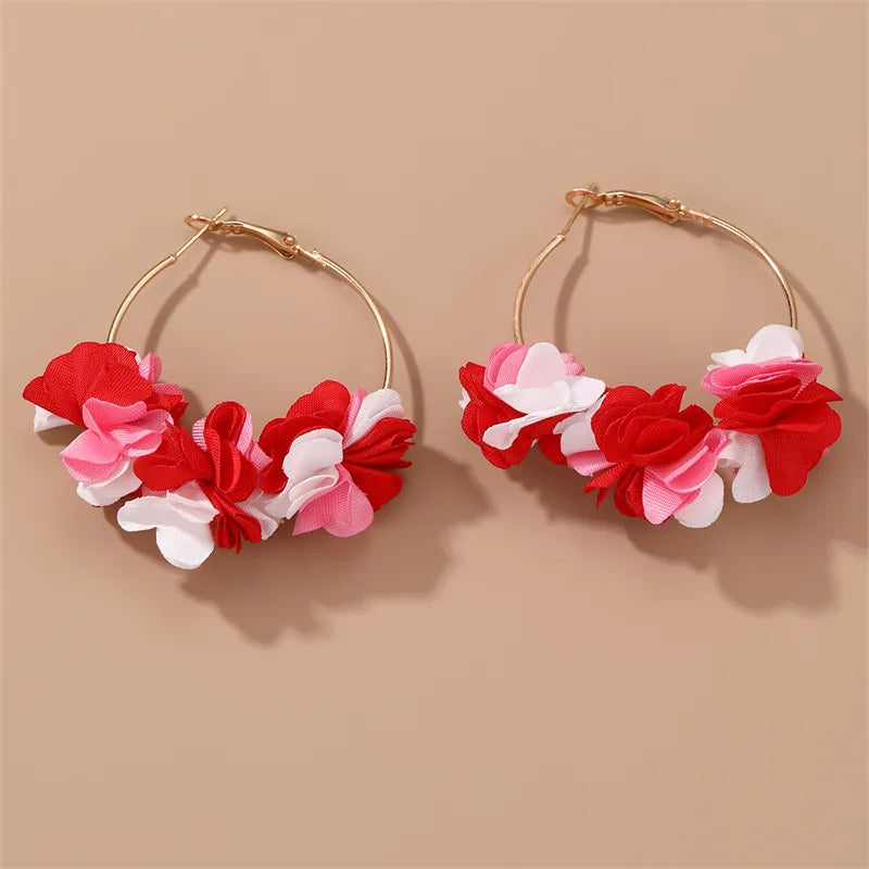 1 Pair Simple Style Classic Style Flower Patchwork Alloy Cloth Earrings