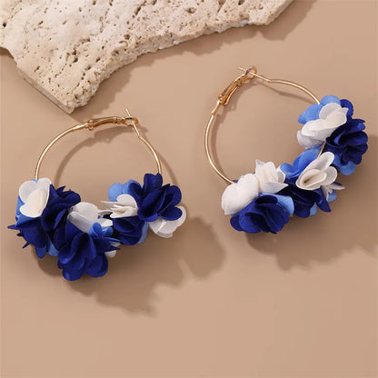 1 Pair Simple Style Classic Style Flower Patchwork Alloy Cloth Earrings