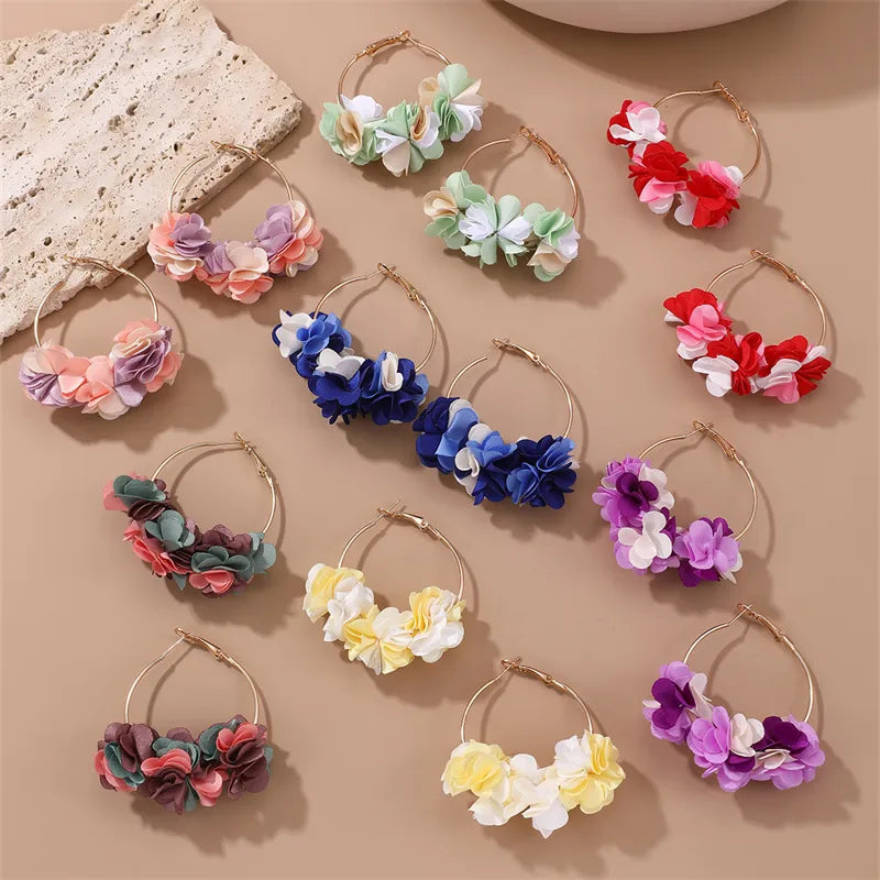 1 Pair Simple Style Classic Style Flower Patchwork Alloy Cloth Earrings