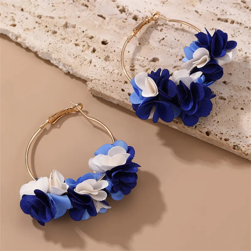 1 Pair Simple Style Classic Style Flower Patchwork Alloy Cloth Earrings