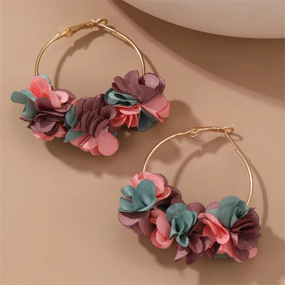 1 Pair Simple Style Classic Style Flower Patchwork Alloy Cloth Earrings