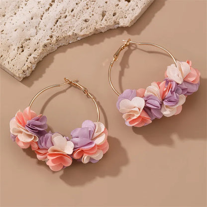 1 Pair Simple Style Classic Style Flower Patchwork Alloy Cloth Earrings