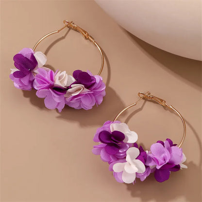 1 Pair Simple Style Classic Style Flower Patchwork Alloy Cloth Earrings