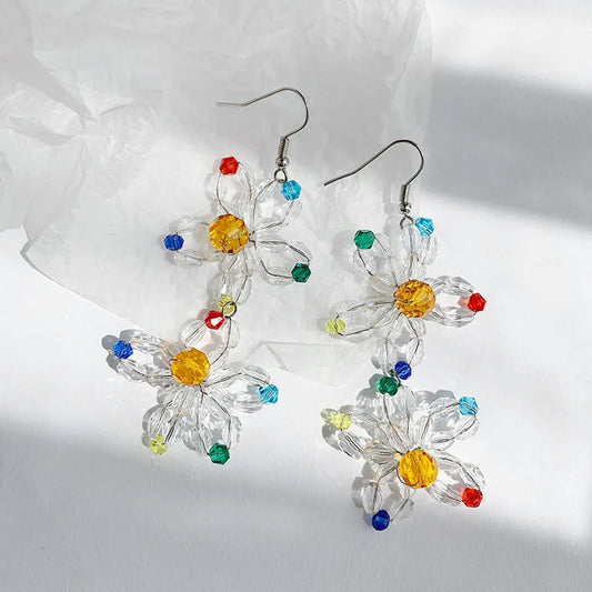 1 Pair Simple Style Classic Style Flower Patchwork Beaded Drop Earrings