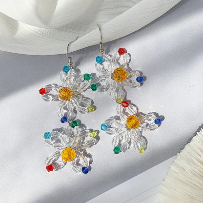 1 Pair Simple Style Classic Style Flower Patchwork Beaded Drop Earrings