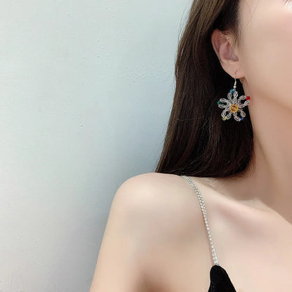 1 Pair Simple Style Classic Style Flower Patchwork Beaded Drop Earrings