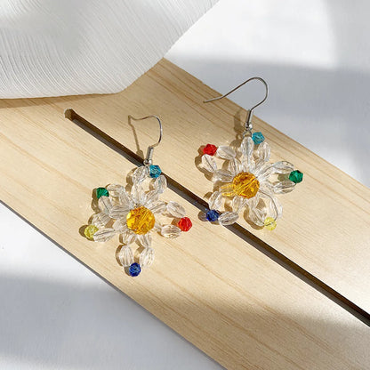 1 Pair Simple Style Classic Style Flower Patchwork Beaded Drop Earrings