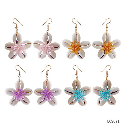 1 Pair Simple Style Classic Style Flower Patchwork Resin Shell Drop Earrings