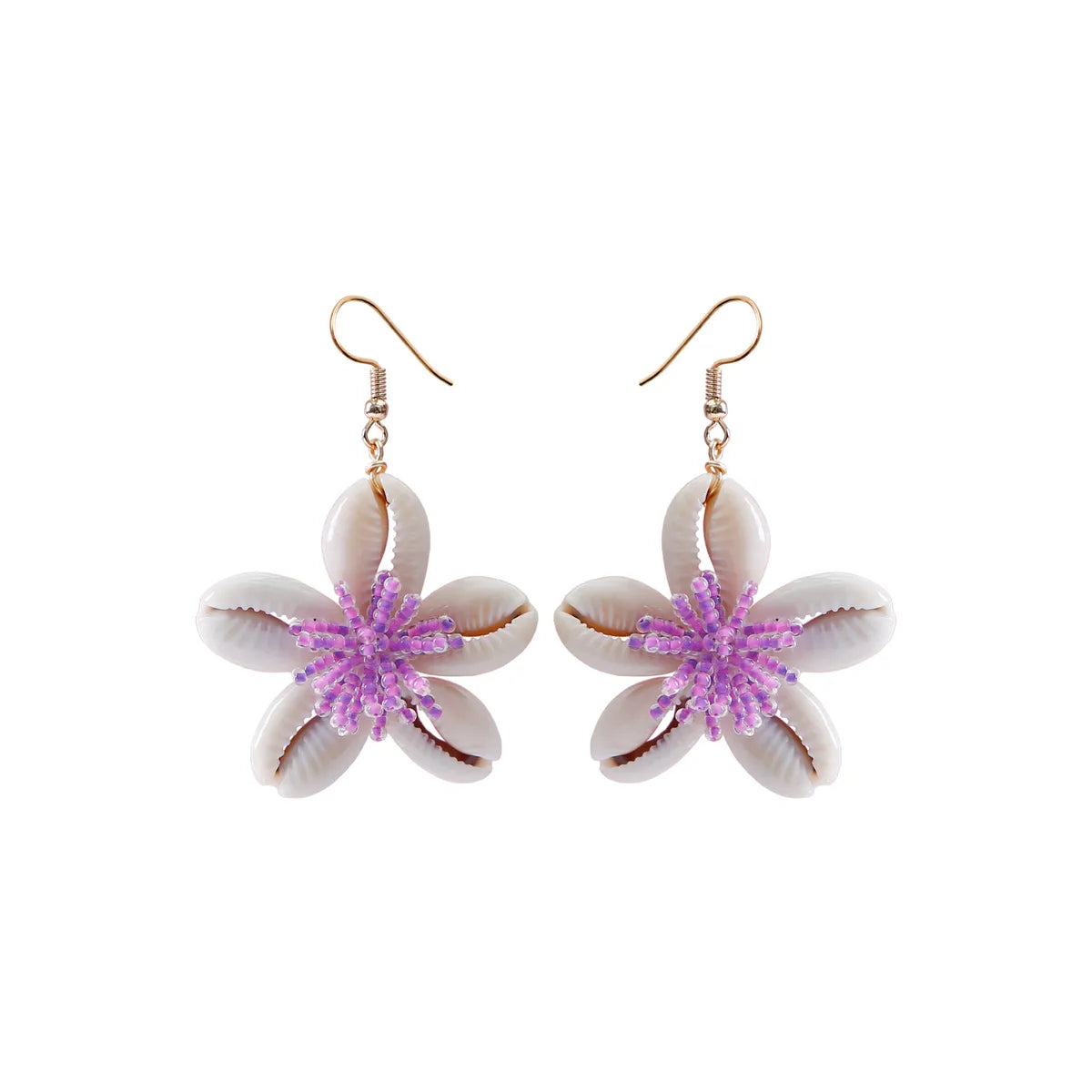 1 Pair Simple Style Classic Style Flower Patchwork Resin Shell Drop Earrings