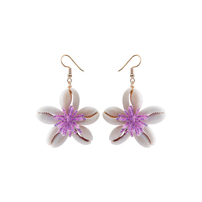 1 Pair Simple Style Classic Style Flower Patchwork Resin Shell Drop Earrings