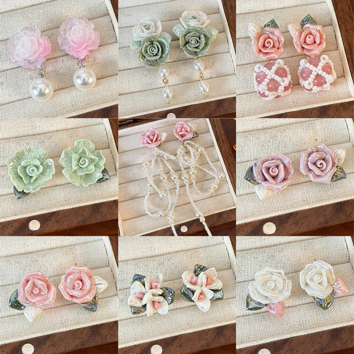 1 Pair Simple Style Classic Style Flower Patchwork Stoving Varnish Resin Drop Earrings