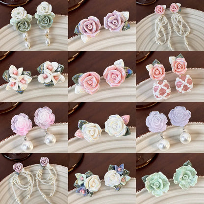 1 Pair Simple Style Classic Style Flower Patchwork Stoving Varnish Resin Drop Earrings