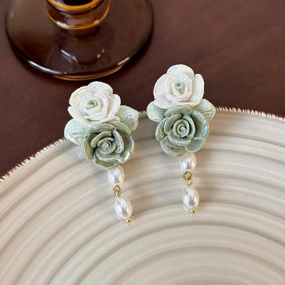 1 Pair Simple Style Classic Style Flower Patchwork Stoving Varnish Resin Drop Earrings