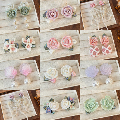 1 Pair Simple Style Classic Style Flower Patchwork Stoving Varnish Resin Drop Earrings