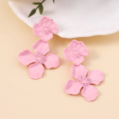 1 Pair Simple Style Classic Style Flower Patchwork Zinc Alloy Drop Earrings